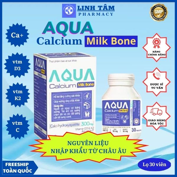 Calcium Milk Bone AQUA( Lọ 30 viên)- Bổ sung Canxi và Vitamin D3, giúp xương chắc khỏe( Chính Hãng)