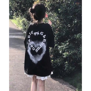 Áo thun cotton su form rộng tay lỡ - tim khói