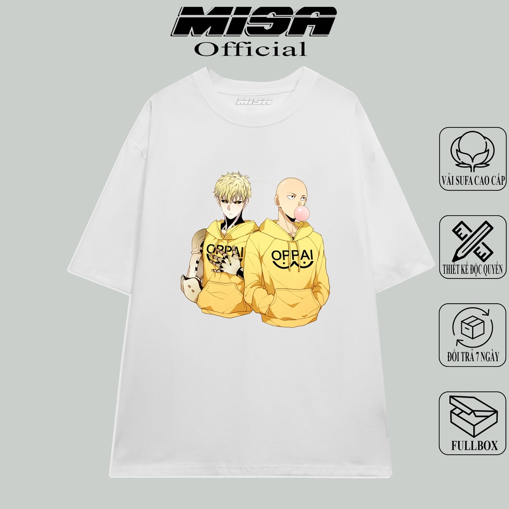 Áo thun nam nữ form rộng tay lỡ MiSa chất vải cotton màu trắng in hình dành cho các tín đồ ONEPUNCHMAN