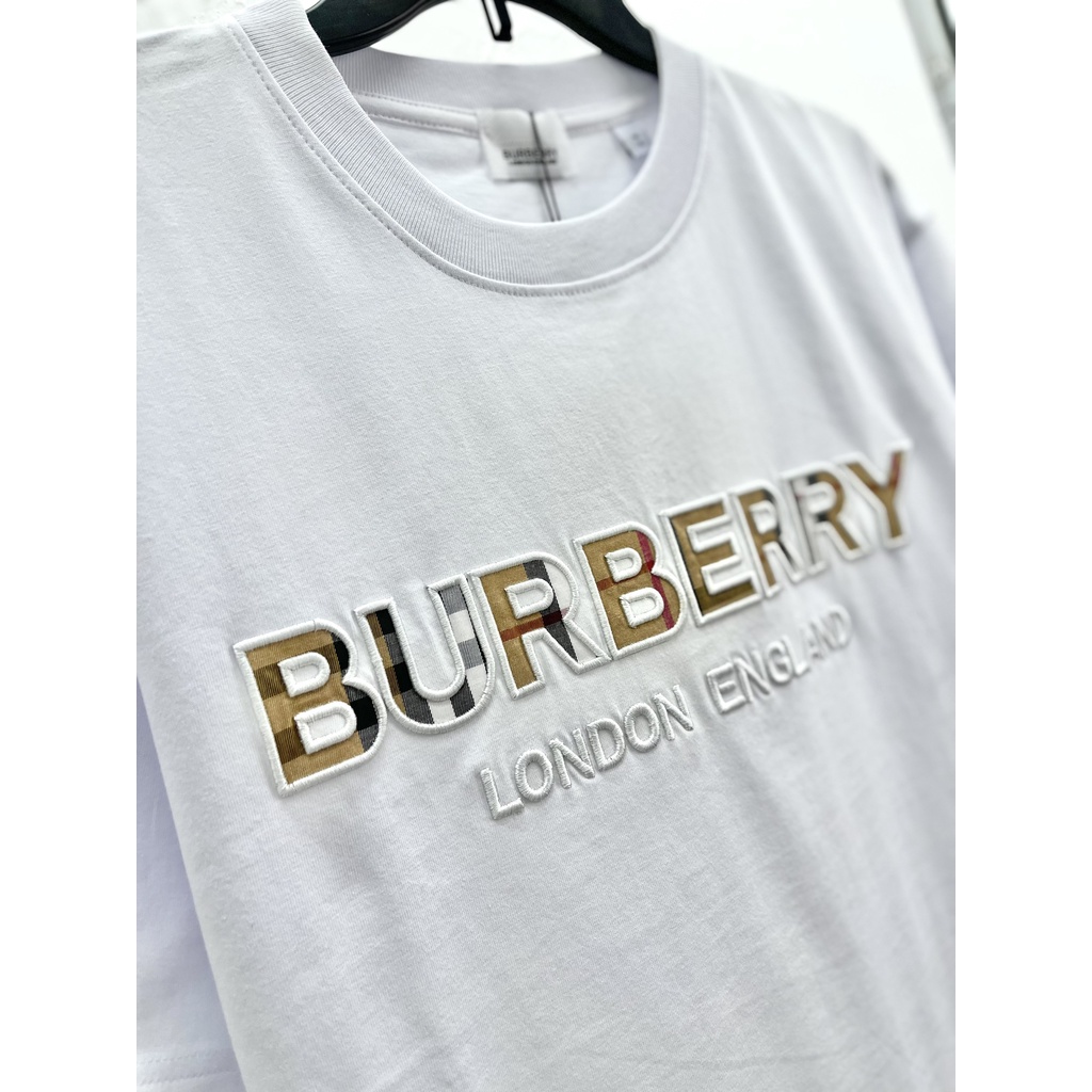 ÁO THUN BUBERRY BROIDERED THÊU LOGO , ÁO THUN BBR LOGO SỌC VÀNG THÊU NAM NỮ UNISEX