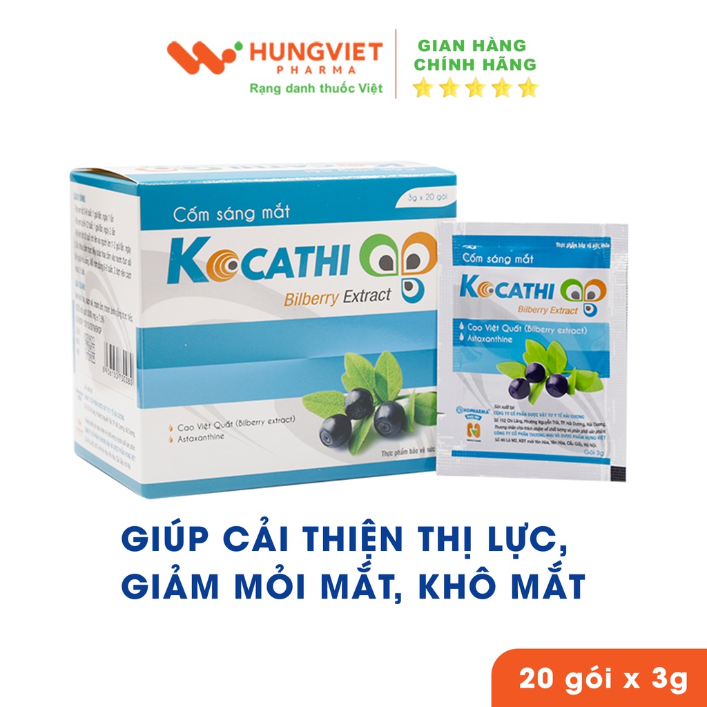 Cốm sáng mắt KOCATHI - Hỗ trợ suy giảm thị lực, giúp mắt sáng khoẻ HungViet Pharma hộp 20 gói