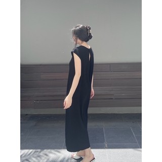 Đầm len suông dài xẻ chéo lưng Hàn Quốc