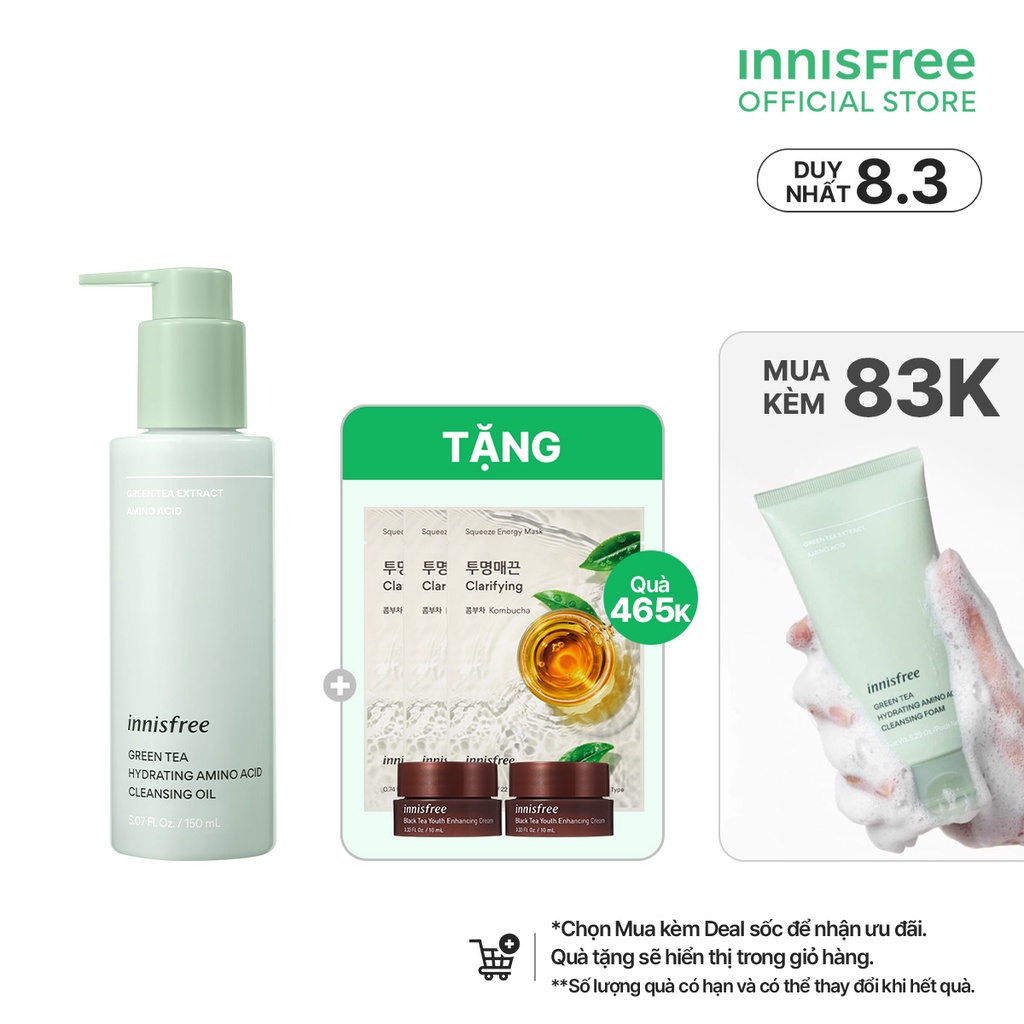 Dầu tẩy trang trà xanh innisfree Green Tea Hydrating Amino Acid Cleansing Oil 150 mL