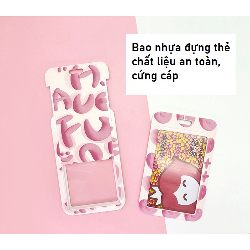 Dây đeo thẻ học sinh, sinh viên, nhân viên văn phòng kèm bảng tên họa tiết Hoa Gấu Hồng CS55