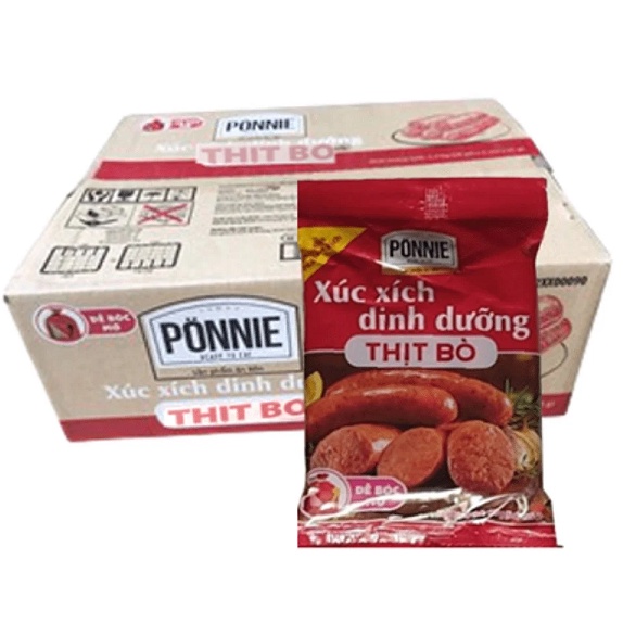 Thùng 20 bịch xúc xích dinh dưỡng ăn liền PONNIE bò 35g / Combo 4 bịch xúc xích dinh dưỡng ăn liền PONNIE bò 35g