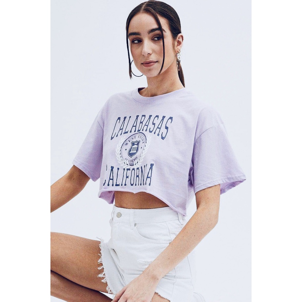 Áo thun cánh dơi chất cotton màu tím nhạt in Calabasas vnxk
