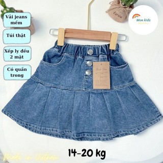 Chân váy cho bé gái, chan vay jean be gai, chân váy trẻ em Monkids xếp ly thời trang