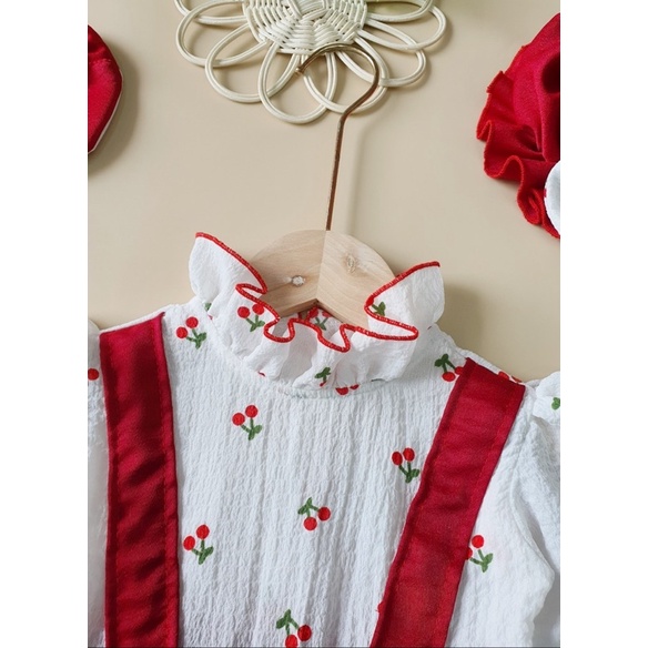 Bodysuit Váy Ren, Bodysuit Cherry Đỏ Xinh Xắn Cho Bé