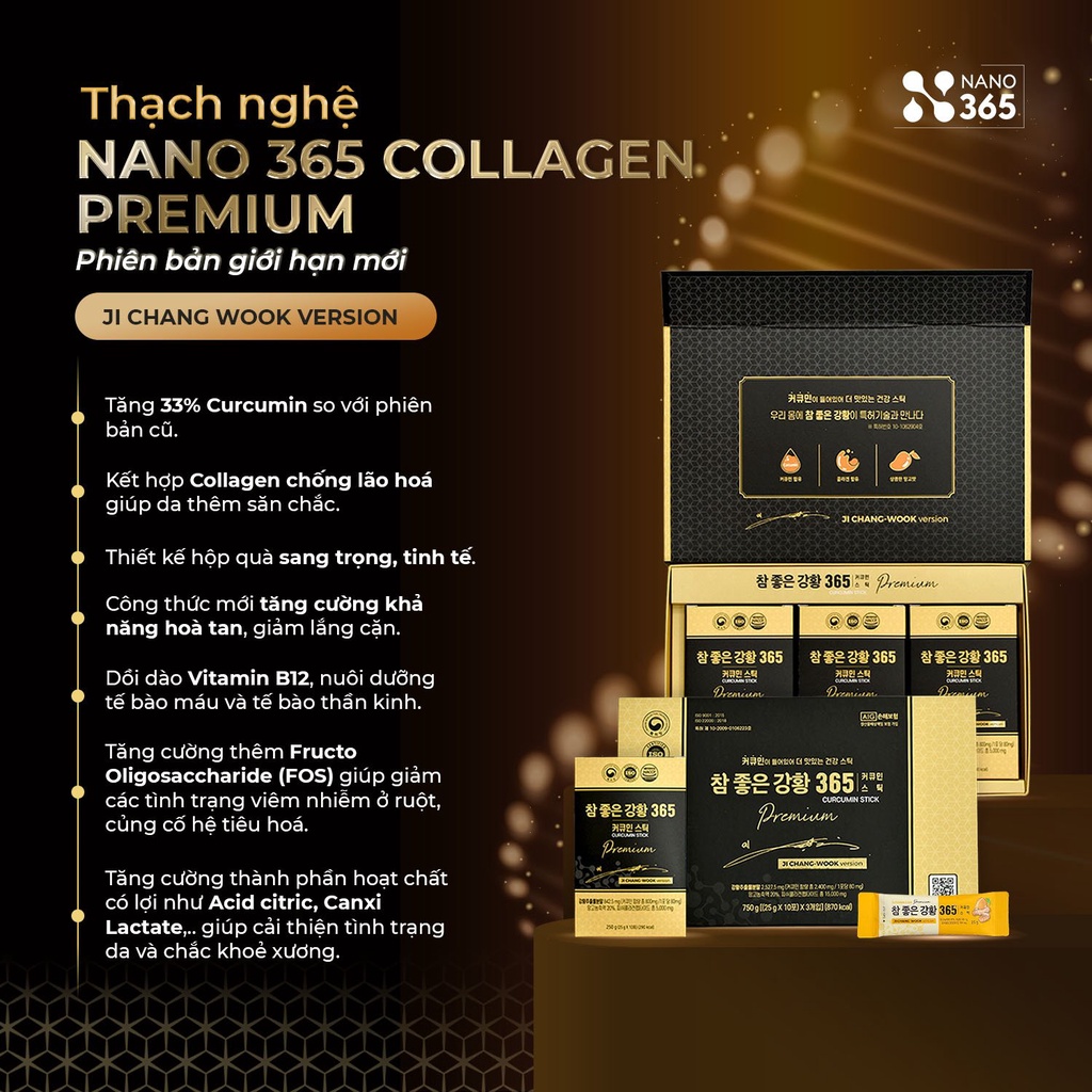 [QUÀ HẤP DẪN - COMBO GIA ĐÌNH] Thạch Nghệ Nano Curcumin 365 Collagen Premium 5 Hộp lớn 30 thanh