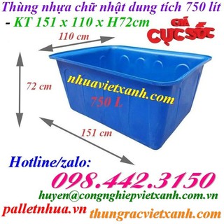 Thùng nhựa chữ nhật 750 lít