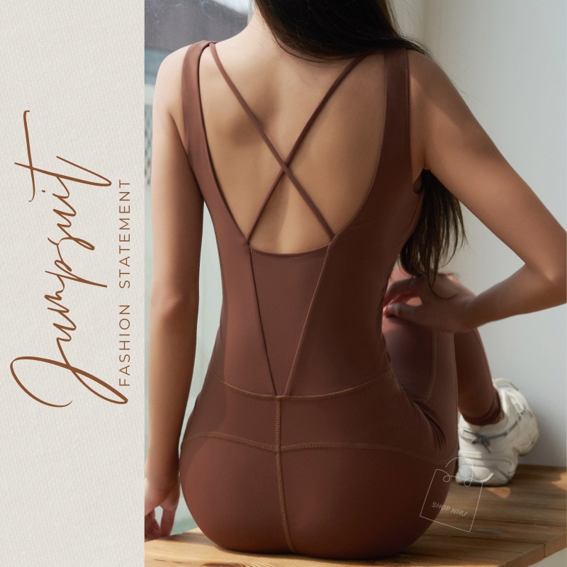 Bộ Jumpsuit nữ J04 hở lưng tập thể thao Gym Yoga vải cao cấp siêu mềm mịn co giãn 4 chiều