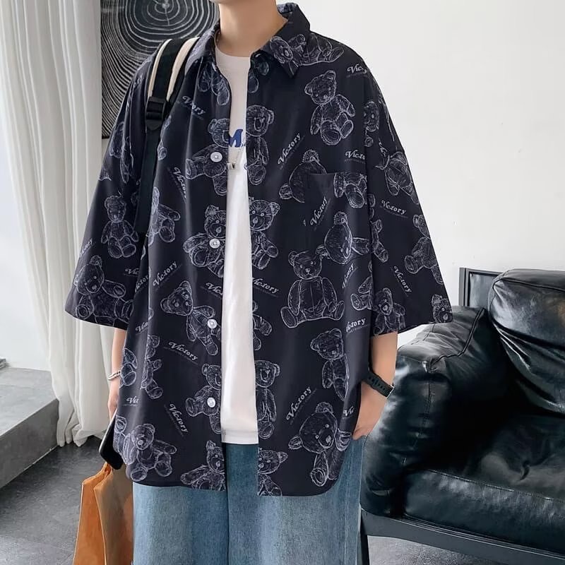 Áo Sơ Mi Dáng Rộng Phong Cách Harajuku Nhật Bản Thời Trang Mùa Hè Cho Nam