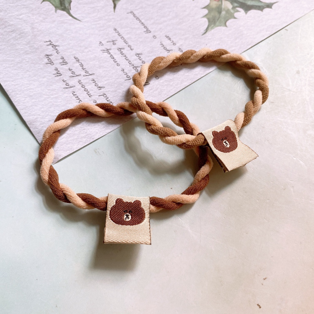 Set 2 sợi dây thun cột tóc co giãn màu pastel nâu sữa thắt bím TIMSTORE phụ kiện buộc tóc thời trang