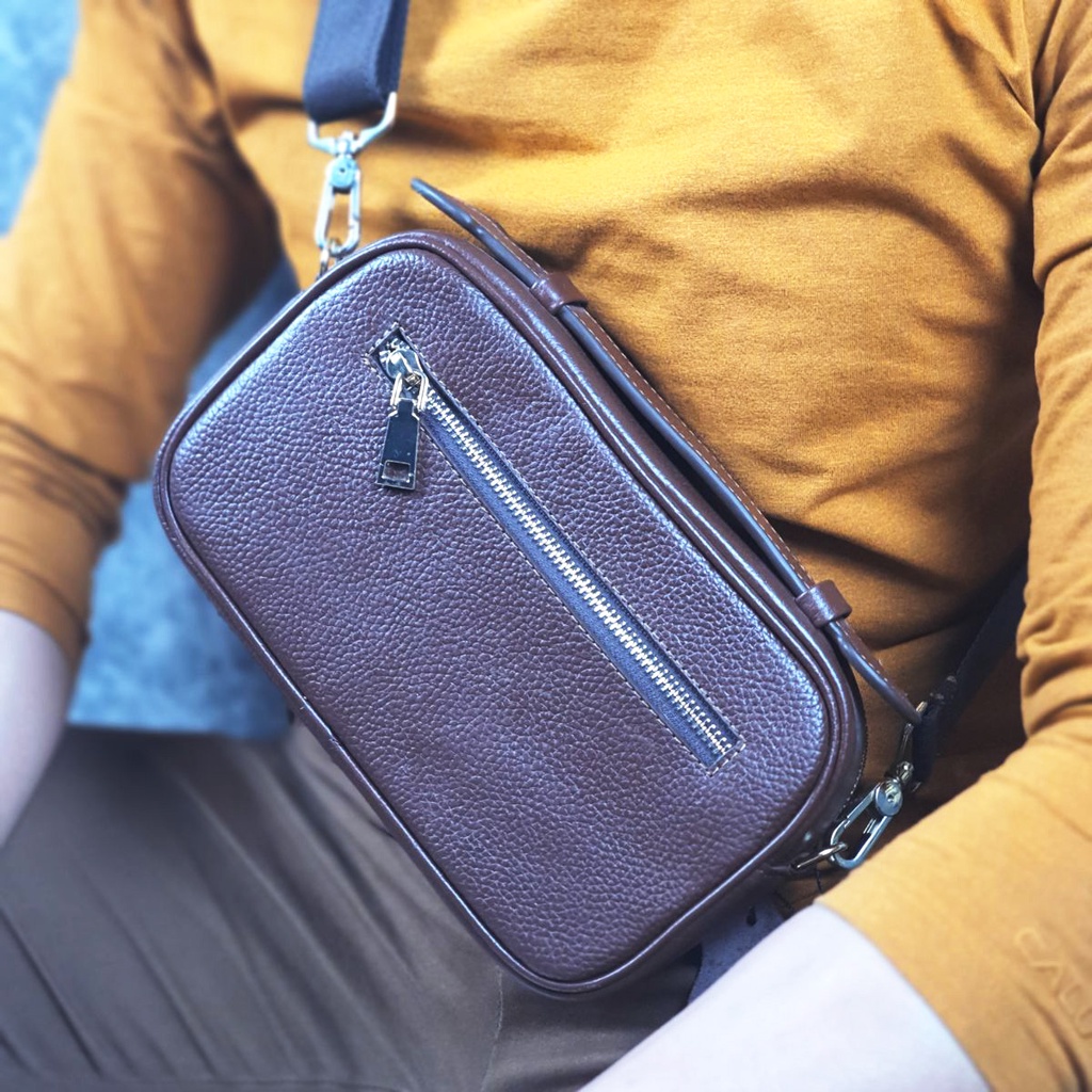 Clutch hộp kết hợp túi đeo chéo da bò thật CL134LEA  - 100% da bò thật, BH 3 năm