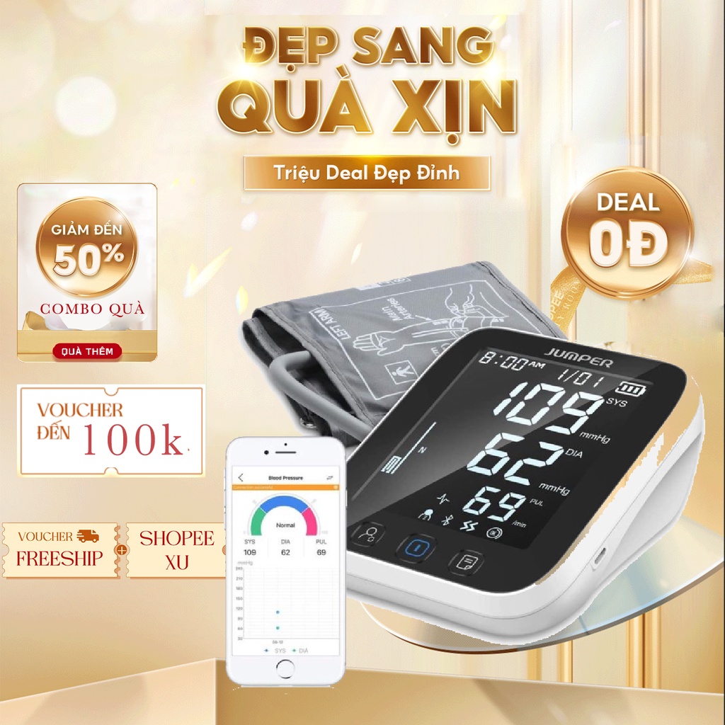 Máy đo huyết áp omron điện tử bắp tay Jumper JPD-HA121, Kết nối Bluetooth + APP