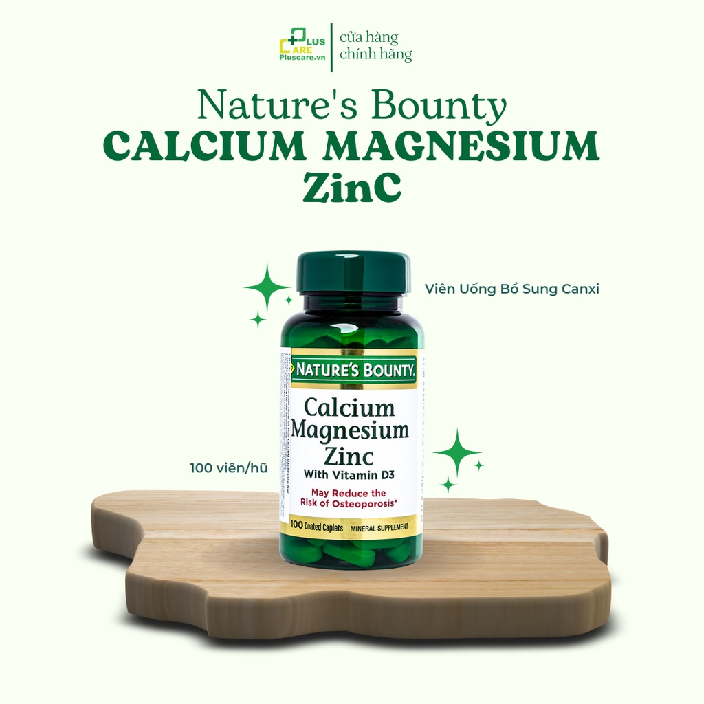 Viên Uống Bổ Sung Canxi Magnesium Zinc With Vitamin D3 Bổ Xương Khớp NATURE'S BOUNTY (100 viên) - PLUS CARE