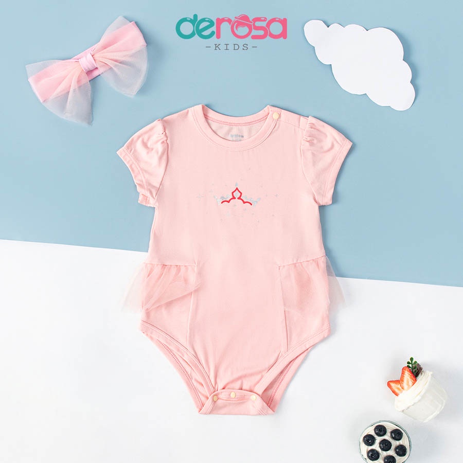 Body tam giác bé gái DEROSA KIDS đồ bộ thun liền thân (kèm băng đô) từ 3 đến 12 tháng ASBB-439TBC