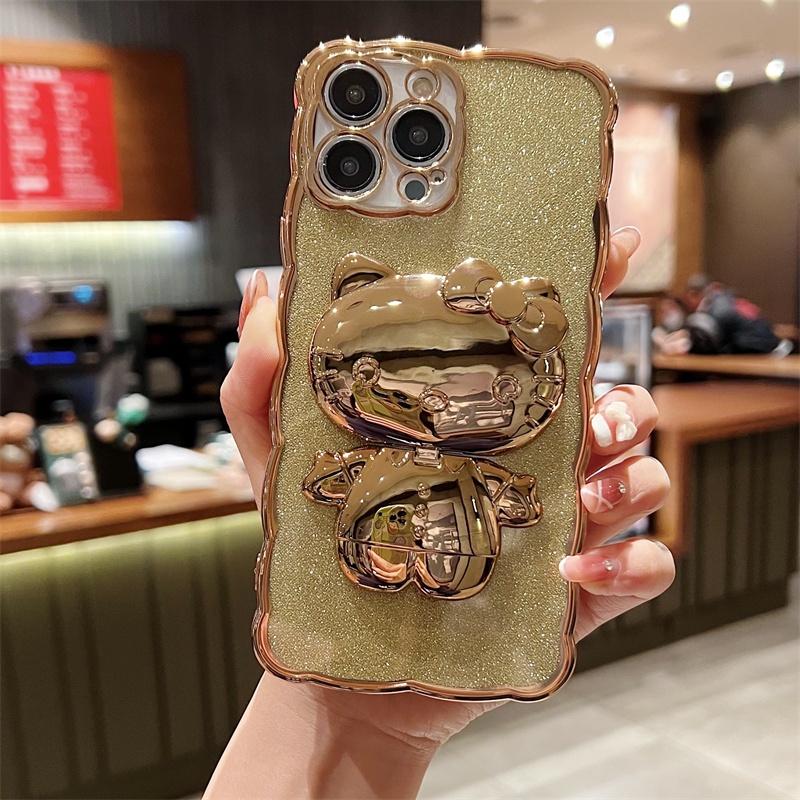 Ốp Điện Thoại Kèm Giá Đỡ Hình Mèo Hello Kitty Dễ Thương Cho iPhone 11 12 13 14 Pro Max 7 8 14 Plus
