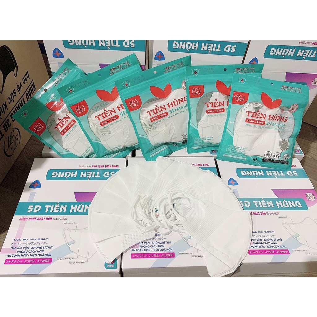 Túi 1 gói 10 chiếc khẩu trang kháng khuẩn  5D Tiến Hùng   hot hit, ôm gọn mặt