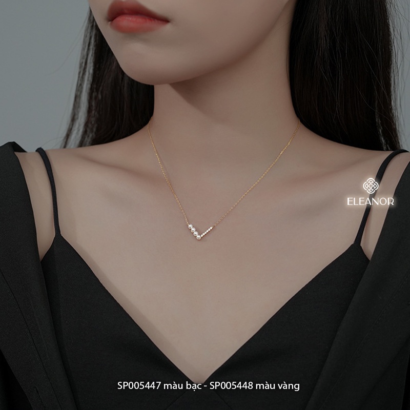 Dây chuyền nữ bạc 925 Eleanor Accessories mặt dáng chữ V đính đá ngọc trai nhân tạo phụ kiện trang sức 5447