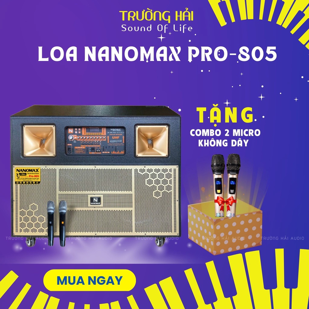 Loa kéo Nanomax PRO-805, loa karaoke di động bluetooth Bass 40 công suất 1000W (TẶNG 2 MIC không dây)