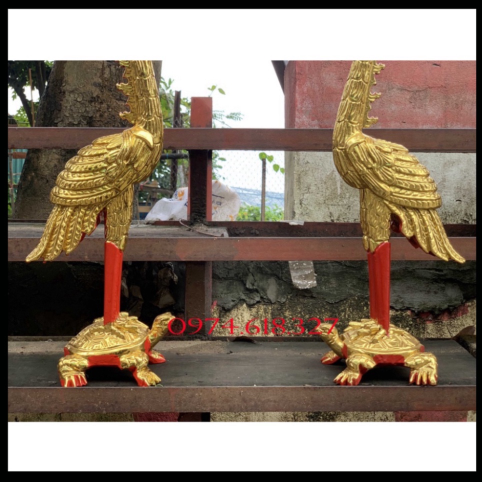 Cặp hạc bàn thờ gia tiên mào gia tiên gỗ mít sơn son cao 61cm