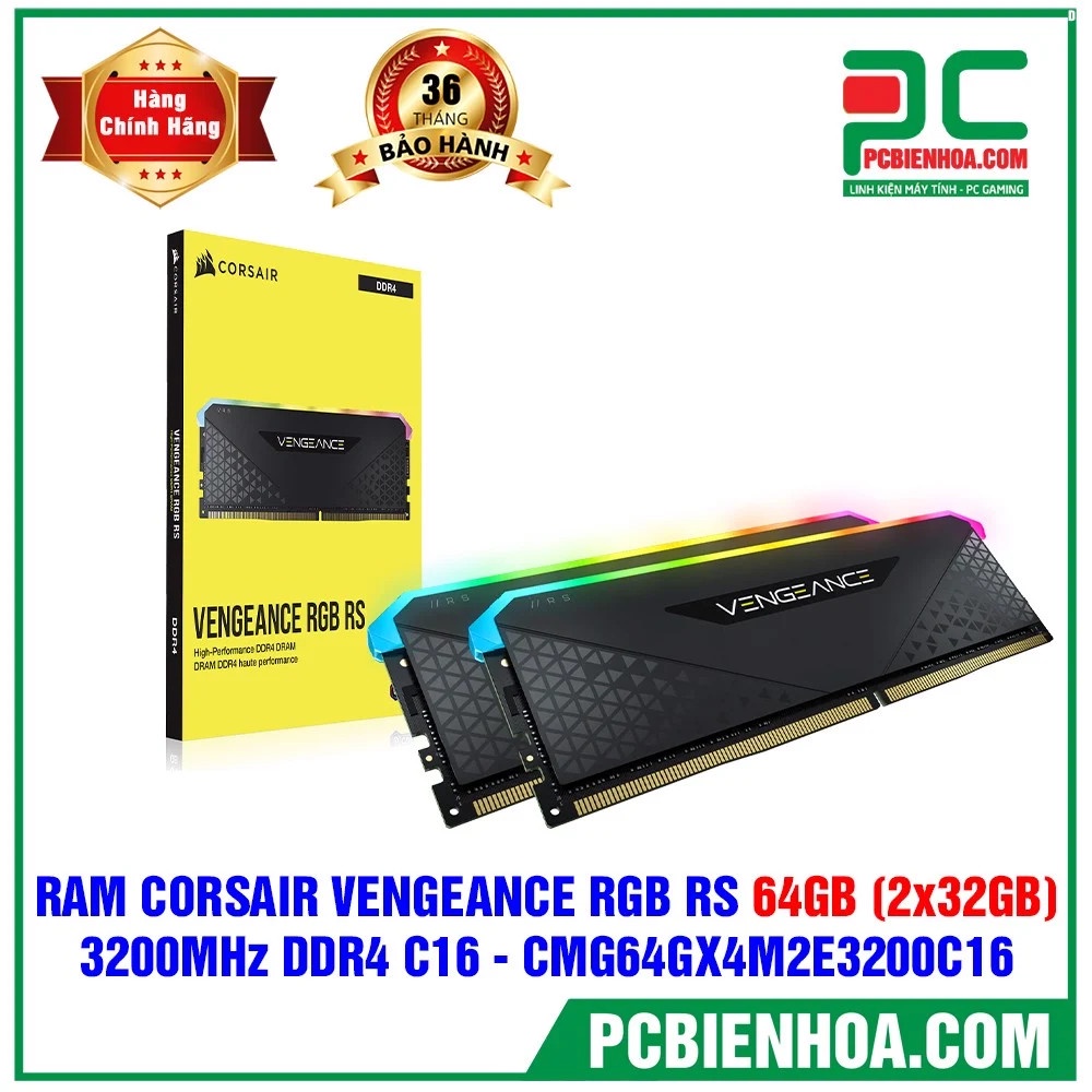 BỘ NHỚ RAM CORSAIR VENGEANCE RGB RS 64GB (2X32GB) 3200MHZ DDR4 C16 - Hàng chính hãng 36T