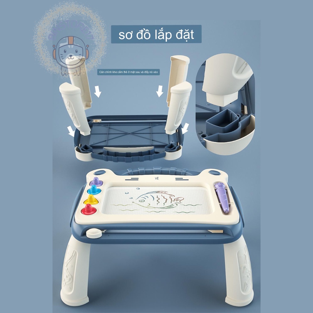 Bảng Vẽ Tự Xóa Cho Bé Thông Minh Có Chân Bàn, Bảng Từ Tính Tập Viết, Tập Vẽ Cho Bé - Binstore17