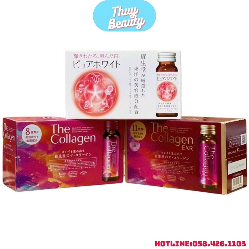 Nước Uống The Collagen Shiseido Nhật Bản (The Collagen / The Collagen EXR/ Pure White) Hộp 10Chai Giúp Da Đẹp ,Căng Mịn
