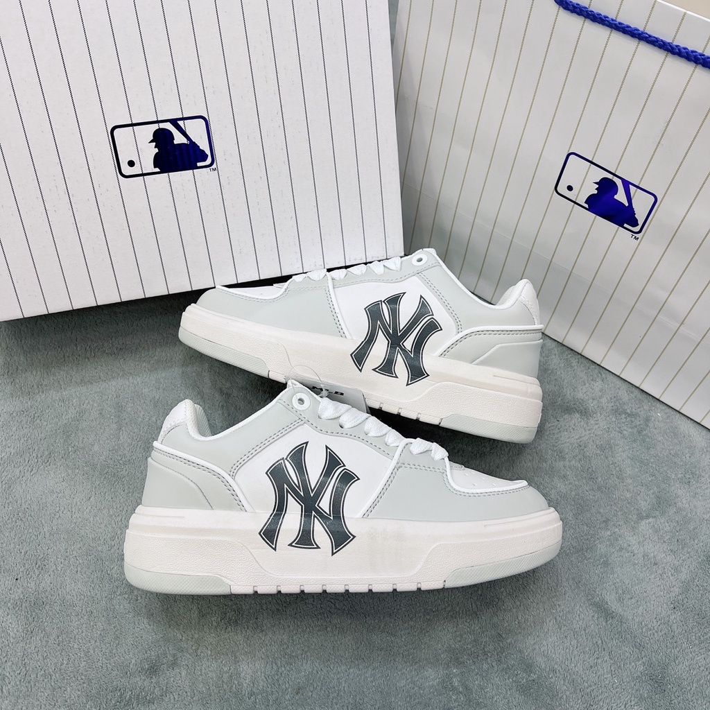 Giày thể thao MLB Chunky Liner New York Yankees White Black Gray, Giày Sneaker Trắng Đen Xám Full Box Bill