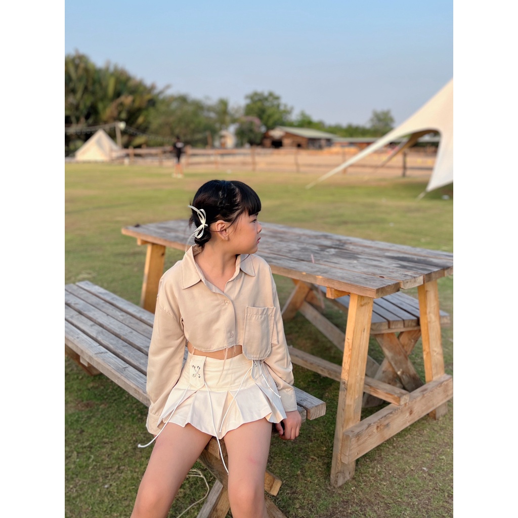 Áo sơ mi croptop tay dài với túi đựng đồ GLEE TOP - Thời trang cho Mẹ & Bé - A-43