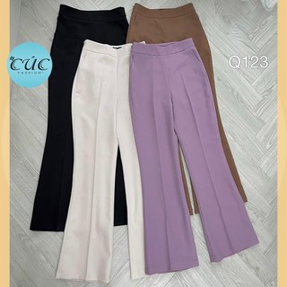 Quần ống loe Cúc Fashion quần begy nữ lưng cạp cao vải from đẹp dày dặn suông ống loe vẩy dài 98cm Q123