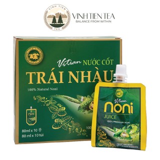 Nước Cốt Trái Nhàu Vĩnh Tiến Nguyên Chất (80ml x 10 túi) 1 Hộp. Noni Juice 100% Nature