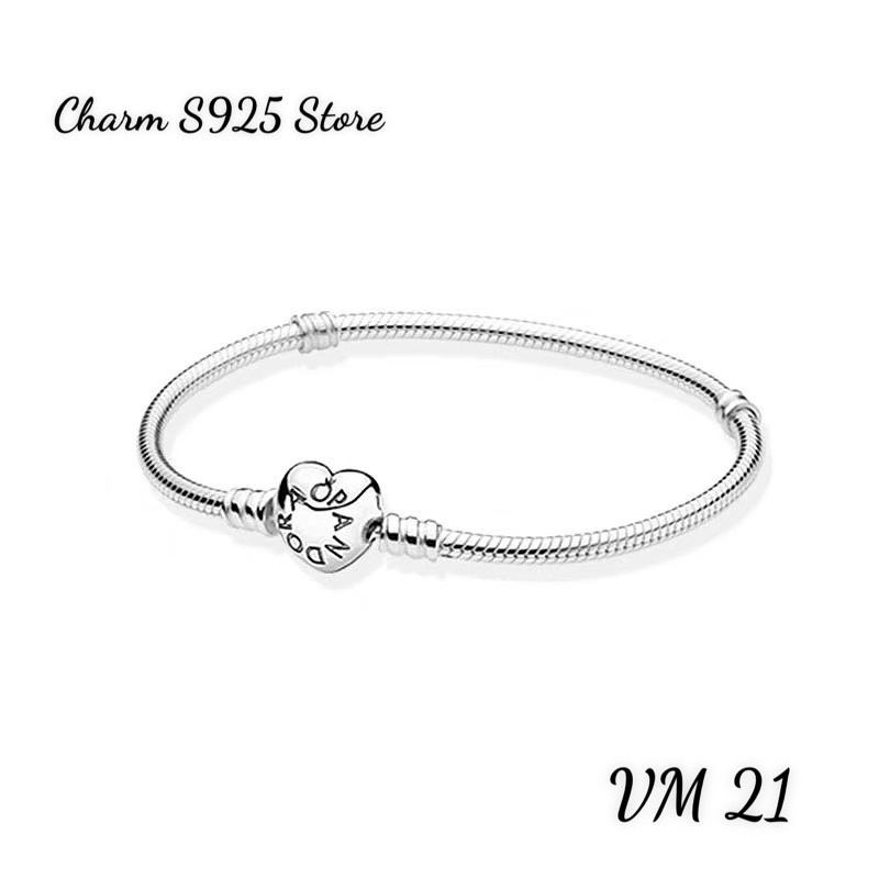 vòng tay pan mềm khoá hình tim bạc s925