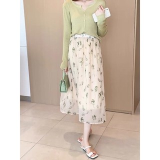 Chân váy lụa hoa midi QC siêu xinhh