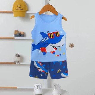 [chọn mẫu 26-36kg] Đồ bộ Quảng Châu xuất Hàn- Bộ ba lỗ Cotton Xuất Hàn cho bé trai 6-10 tuổi