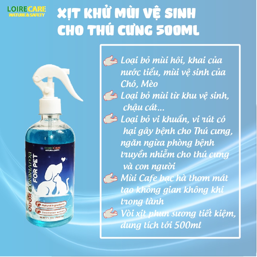 Xịt khử mùi nước tiểu chó mèo LoireCare. Khử mùi hôi cát, chuồng chó mèo. Khử mùi nhà vệ sinh dung tích 500ml - LhPet