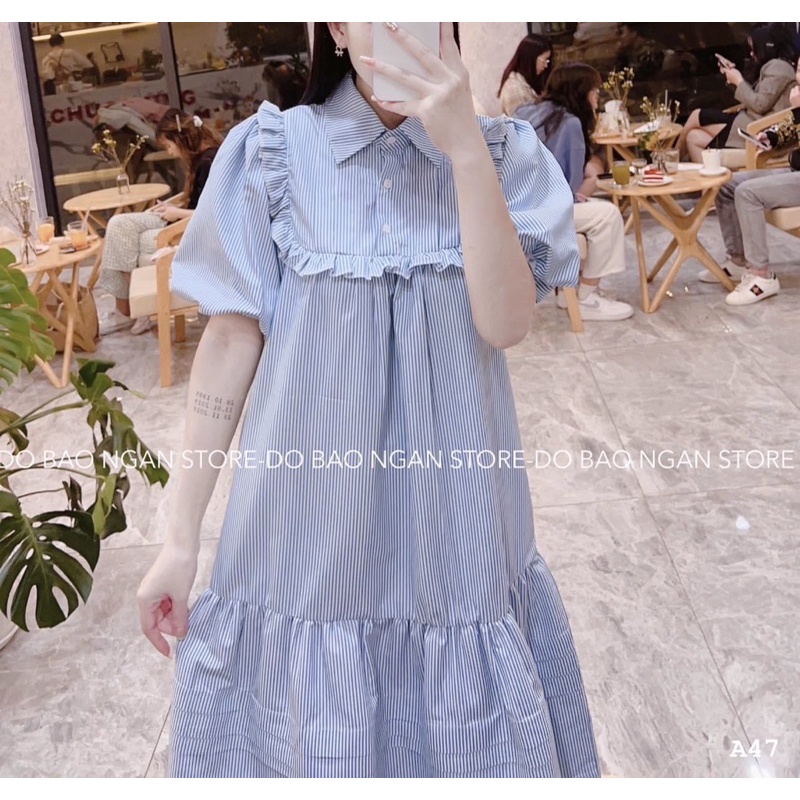 VÁY KẺ SỌC BÈO NGỰC ĐUÔI CÁ LI NGANG