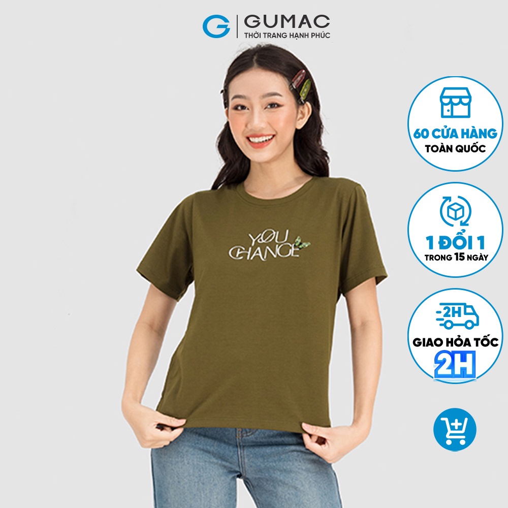 Áo thun nữ GUMAC nhiều màu kiểu xẻ tà in chữ ATC08011