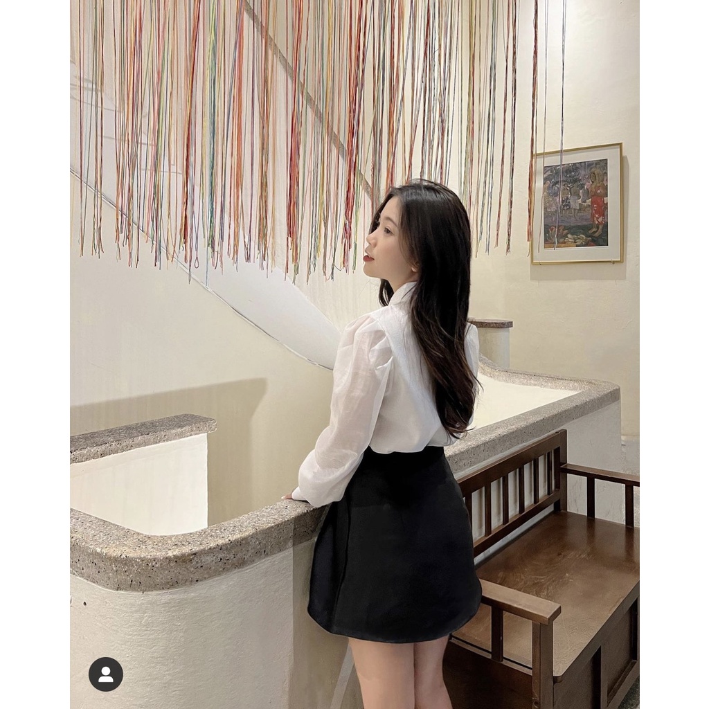 Áo sơ  mi cổ vát đính đá sang chảnh thanh lịch dễ mix hàng 2 lớp  / maybecloset