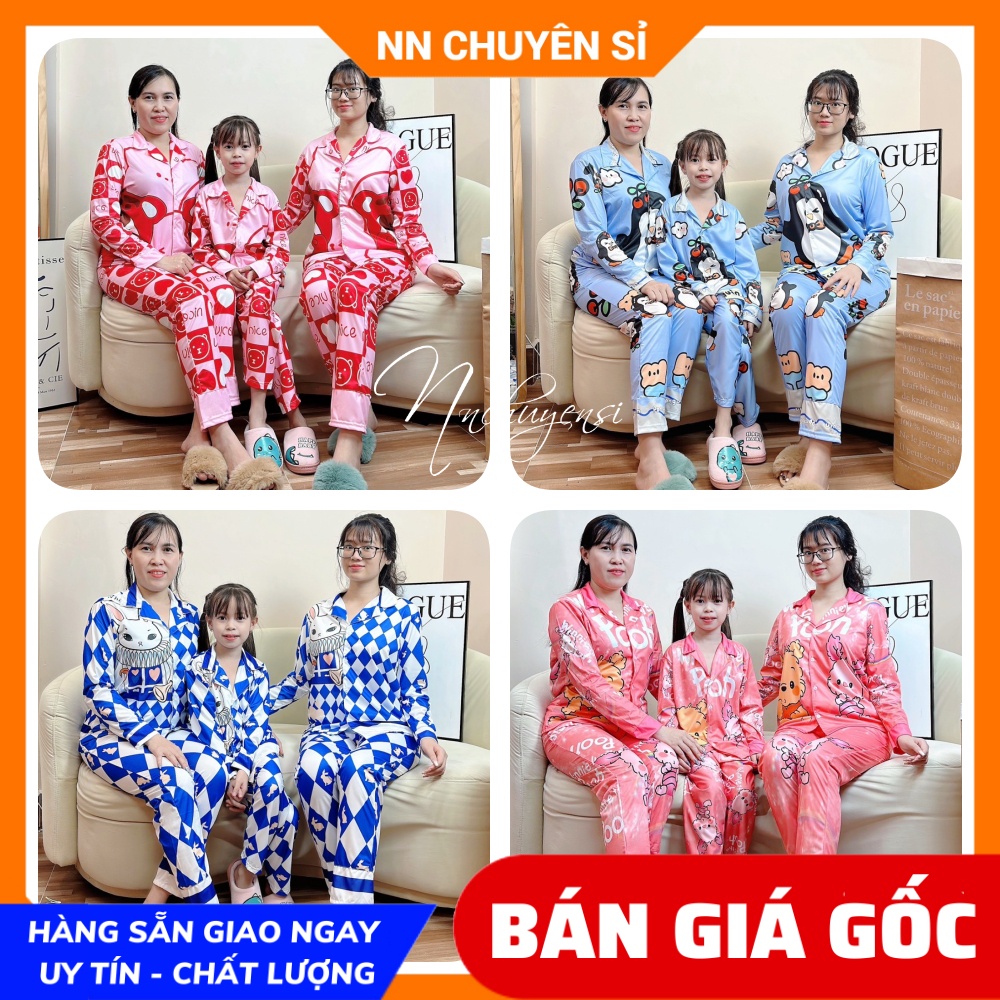 ĐỒ BỘ PIJAMA TAY DÀI GẤU DÂU LOTSO Mẹ và bé size đến 70kg chất thun mềm mát Đồ bộ hoạt hình PRBTD FULL SIZE