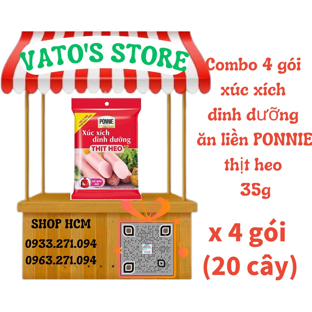 Thùng 20 bịch xúc xích dinh dưỡng ăn liền PONNIE heo 35g / Combo 4 bịch xúc xích dinh dưỡng ăn liền PONNIE heo 35g