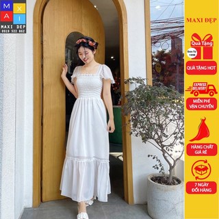 Đầm Maxi Cánh Tiên Tay Bồng Màu Trắng Freesize Kiểu Dáng Thanh Lịch