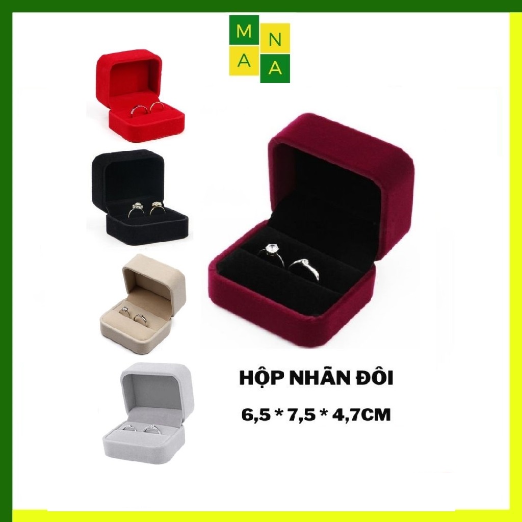 Hộp nhẫn đôi nỉ nhung cao cấp hộp đựng nhẫn cưới trang sức MANA