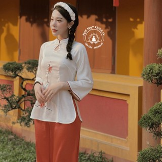 Pháp Phục Thêu Hoa Đào Lụa Nhật Cao cấp Pháp Phục Khánh An