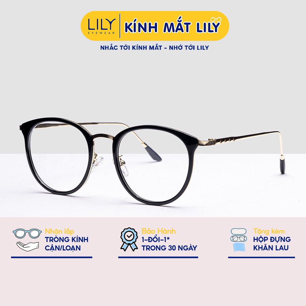 Gọng kính cận nữ LILYEYEWEAR mắt tròn kim loại thanh mảnh nhẹ nhàng thời trang 9228