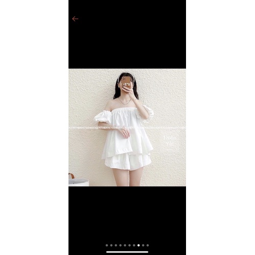 SÉT ÁO + QUẦN TAY PHỒNG RỘNG trễ vai tay ngắn quần đùi short chất kate voan siêu dễ thương cute cho Nữ | BigBuy360 - bigbuy360.vn