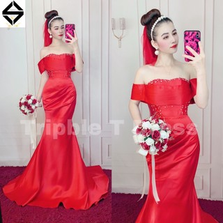 Đầm maxi body mặc cưới TRIPBLE T DRESS cho dâu xinh đi bàn nhẹ nhàng -size S/M/L - MS445V