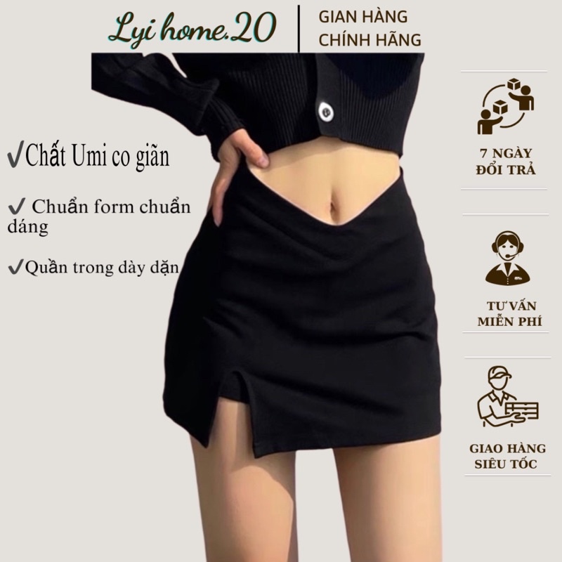 Chân váy xẻ tà Lyihome chất Umi co giãn có quần trong cực xinh xắn