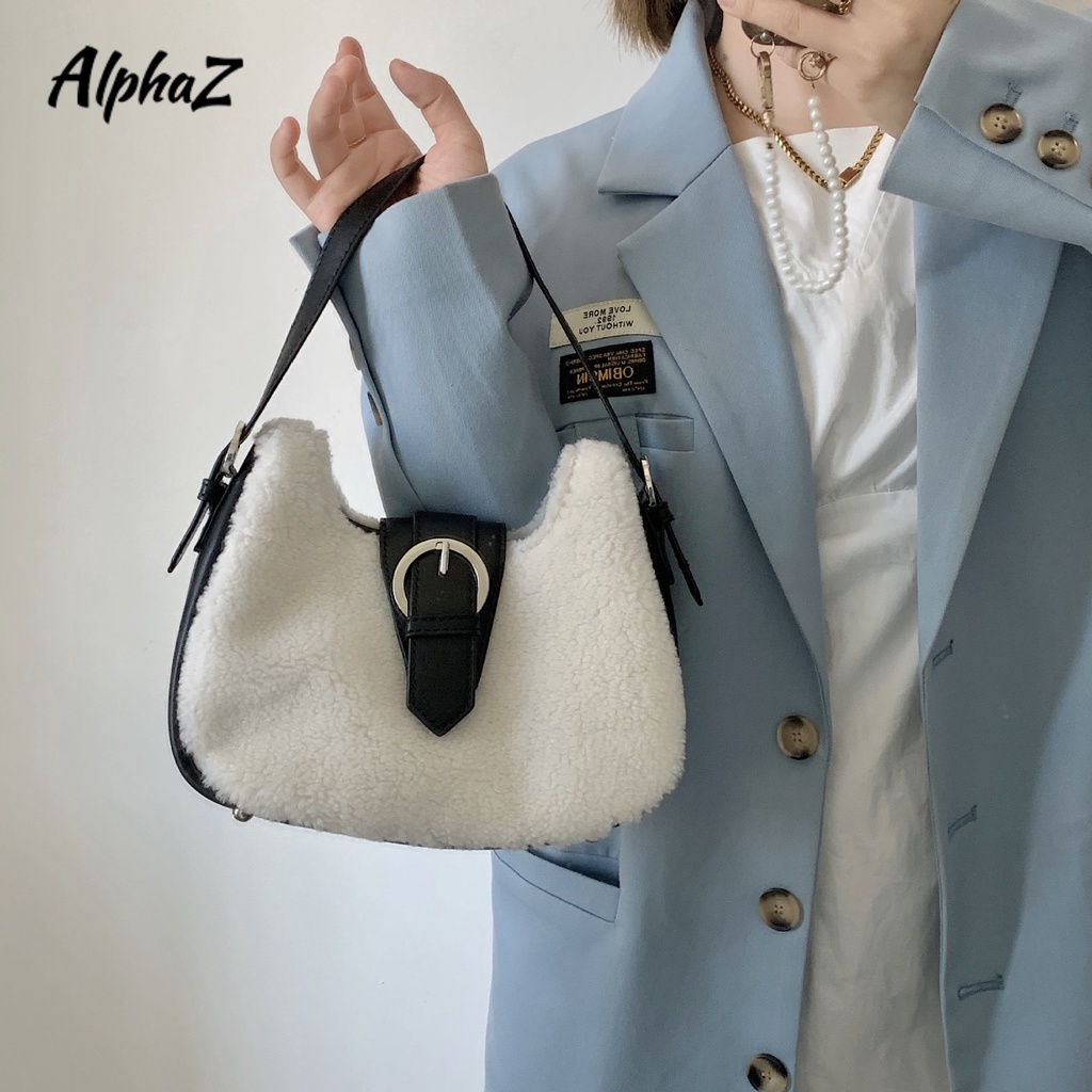 AlphaZ Túi Đeo Vai Bằng Len Lông Cừu Thiết Kế Đơn Giản Dễ Phối Đồ